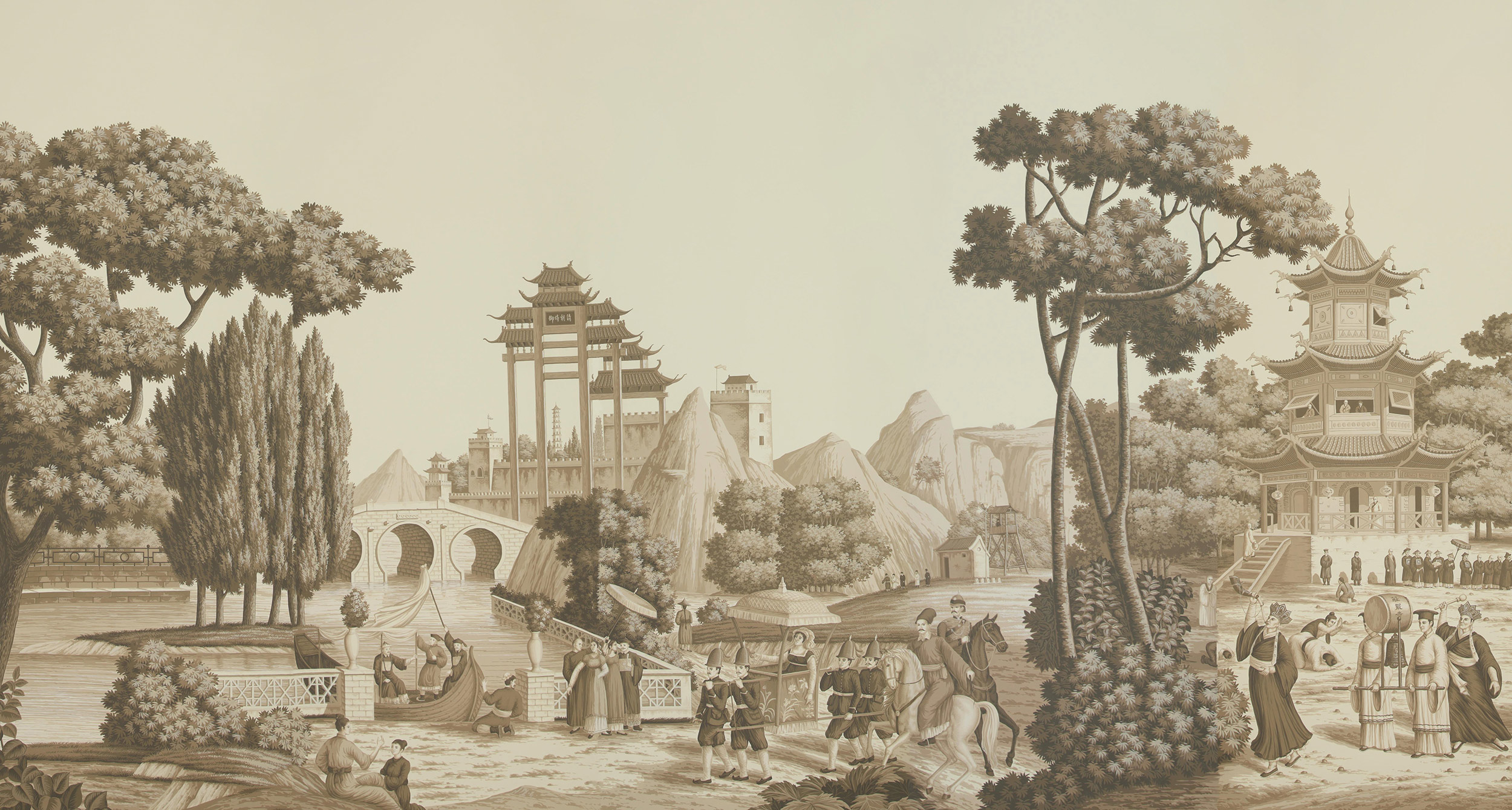 Обои ручная роспись Procession Chinoise Sepia on scenic paper Обои ручная роспись Procession Chinoise Sepia on scenic paper - постер Loft-Concept в Костроме