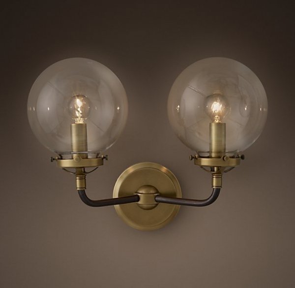 Бра Bistro Globe Clear Glass Double Sconce Brass Бра Bistro Globe Clear Glass Double Sconce Brass в Костроме | Loft Concept