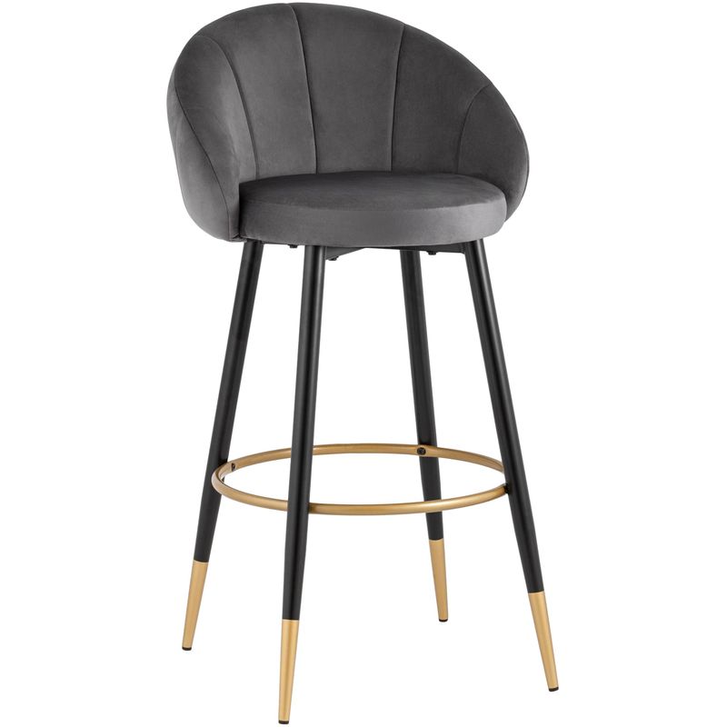 Барный Стул Alberto Chair Серый Велюр Серый Черный Золотой Барный Стул Alberto Chair Серый Велюр Серый Черный Золотой в Костроме | Loft Concept