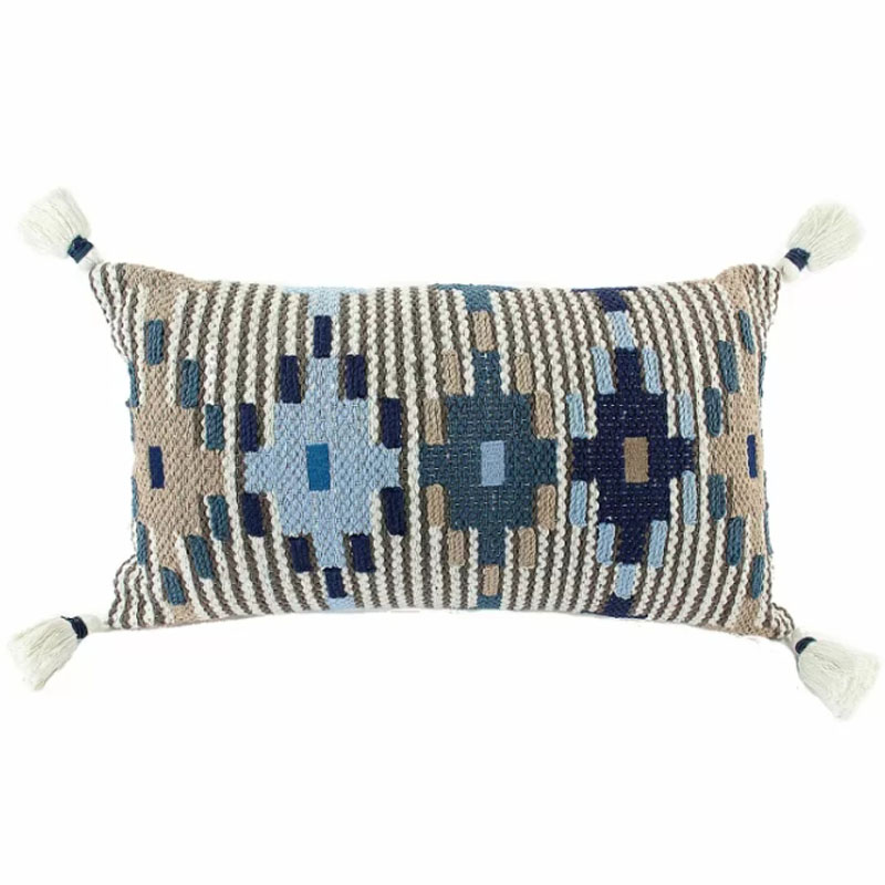 Подушка Blue Ikat с кисточками Синий Голубой Бежевый Подушка Blue Ikat с кисточками Синий Голубой Бежевый в Костроме | Loft Concept