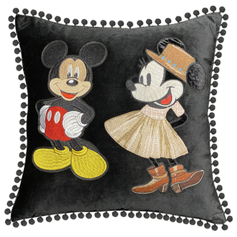 Декоративная подушка с вышивкой Gucci Mickey and Minnie Mouse Черный Красный Желтый Бежевый в Костроме | Loft Concept 