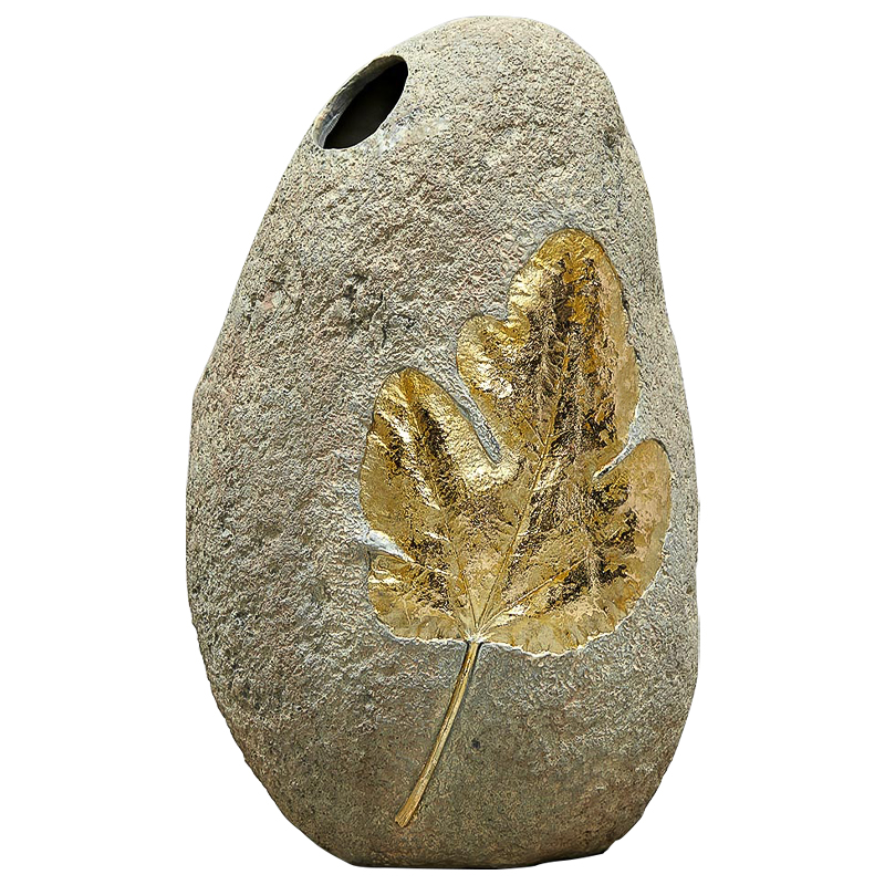 Ваза Golden Stone Leaf Vase имитация камня Бежево-серый Золотой Ваза Golden Stone Leaf Vase имитация камня Бежево-серый Золотой в Костроме | Loft Concept