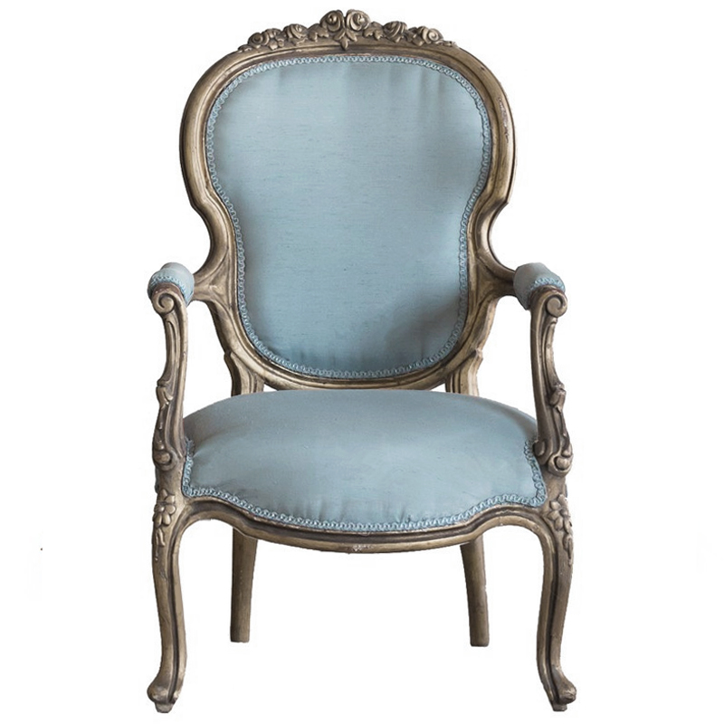 Кресло Arm Carved Chair blue linen Голубой пастельный Темный дуб Кресло Arm Carved Chair blue linen Голубой пастельный Темный дуб в Костроме | Loft Concept