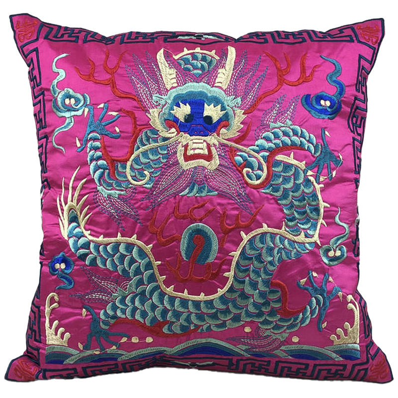 Декоративная подушка с вышивкой Chinese Dragon Pink Розовый Мульти Декоративная подушка с вышивкой Chinese Dragon Pink Розовый Мульти в Костроме | Loft Concept