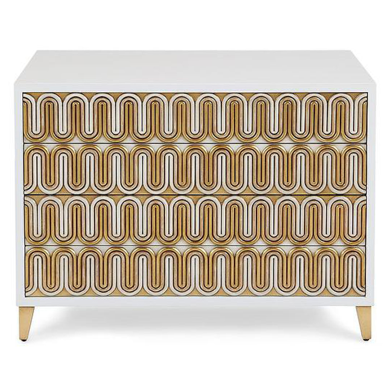 Комод Park Avenue Brass Wave Pattern Chest of Drawers Белый Золотой Комод Park Avenue Brass Wave Pattern Chest of Drawers Белый Золотой в Костроме | Loft Concept