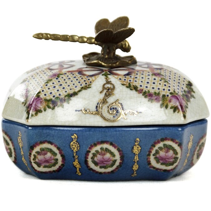 Шкатулка Box Floral Ornament Белый Бронза Синий Шкатулка Box Floral Ornament Белый Бронза Синий в Костроме | Loft Concept