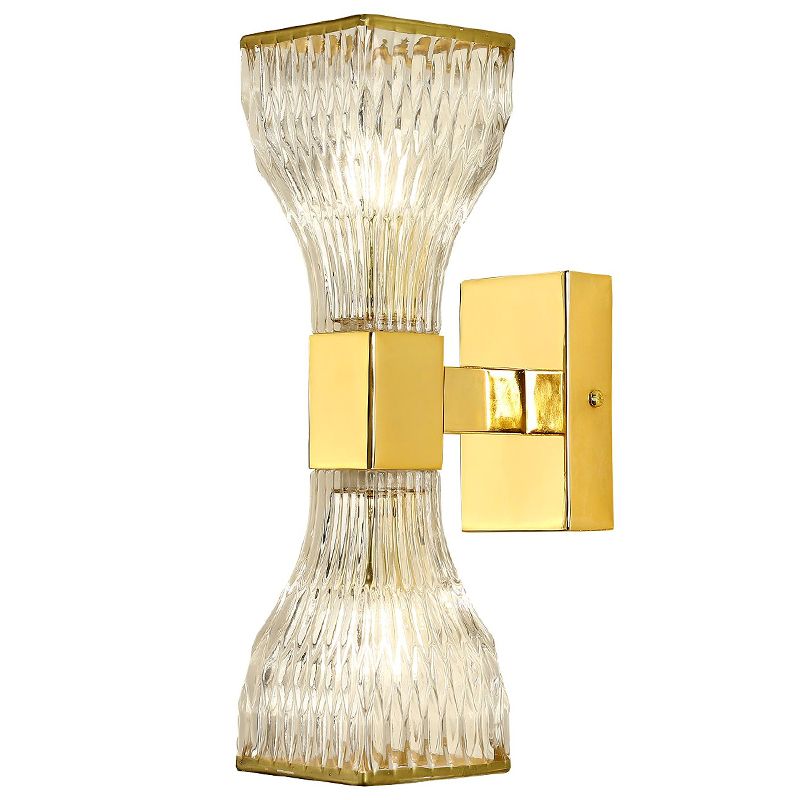 Бра с двумя плафонами из рельефного стекла GLASS HORN Gold Прозрачный Золотой Бра с двумя плафонами из рельефного стекла GLASS HORN Gold Прозрачный Золотой в Костроме | Loft Concept
