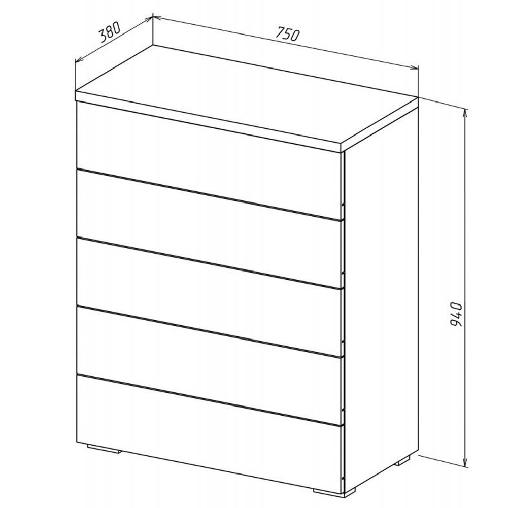 Комод с белым глянцевым фасадом с 5-ю ящиками Grace of Furniture Комод с белым глянцевым фасадом с 5-ю ящиками Grace of Furniture в Костроме