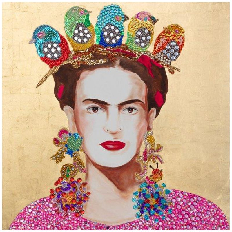 Картина Frida with Little Birds Crown and Gold Leaf Background Мульти Картина Frida with Little Birds Crown and Gold Leaf Background Мульти в Костроме | Loft Concept