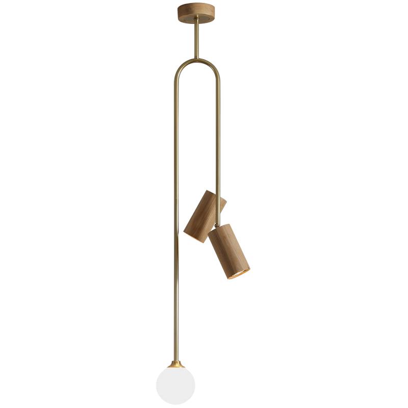 Потолочный светильник Ando Wooden Metal Brass Light 3 плафона Древесина Коричневый Латунь Потолочный светильник Ando Wooden Metal Brass Light 3 плафона Древесина Коричневый Латунь в Костроме | Loft Concept
