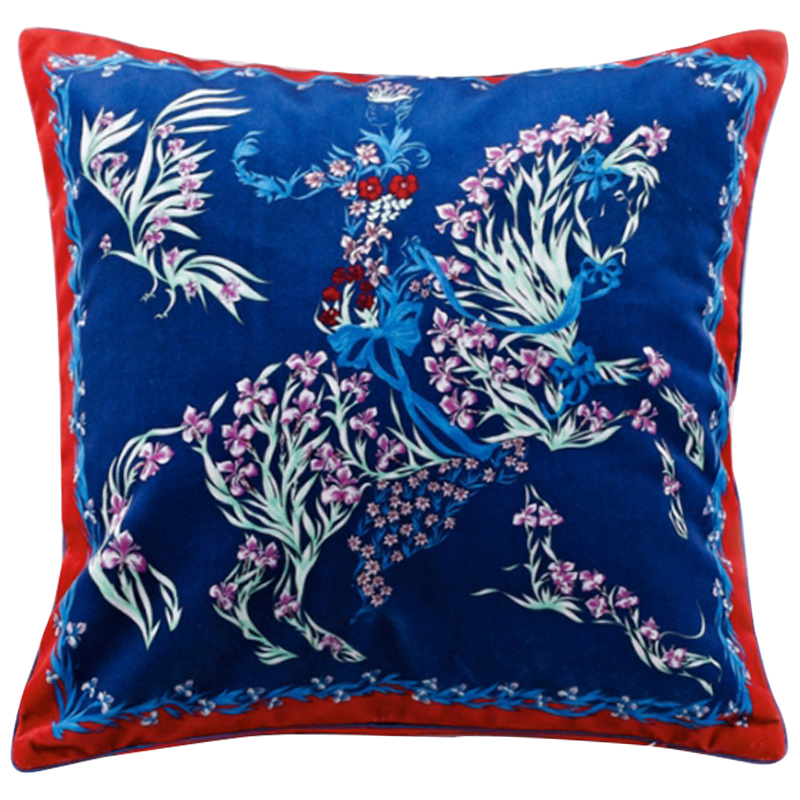 Декоративная подушка Hermes Horse 117 Синий Красный Мульти Декоративная подушка Hermes Horse 117 Синий Красный Мульти в Костроме | Loft Concept