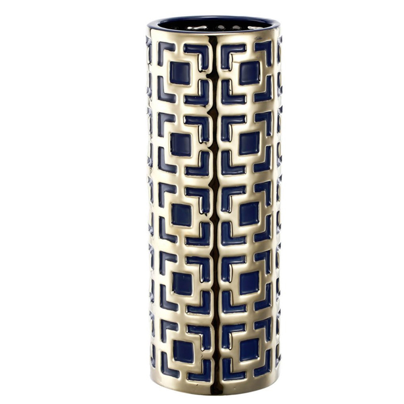 Ваза с геометрическим узором Marion Vase Золотой Синий Ваза с геометрическим узором Marion Vase Золотой Синий в Костроме | Loft Concept