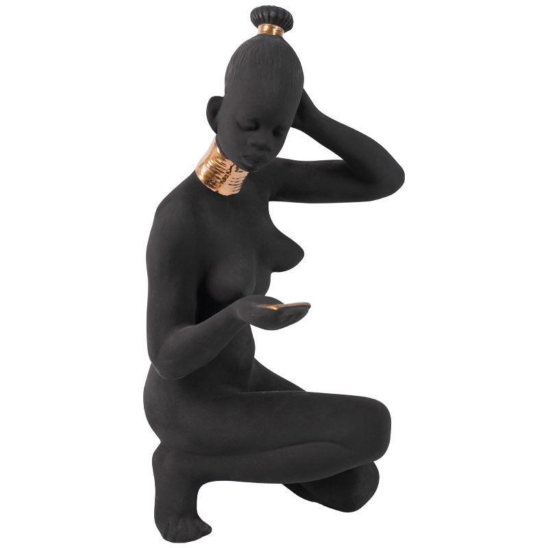 Статуэтка African Woman Sitting Statuette Черный Золотой Статуэтка African Woman Sitting Statuette Черный Золотой в Костроме | Loft Concept