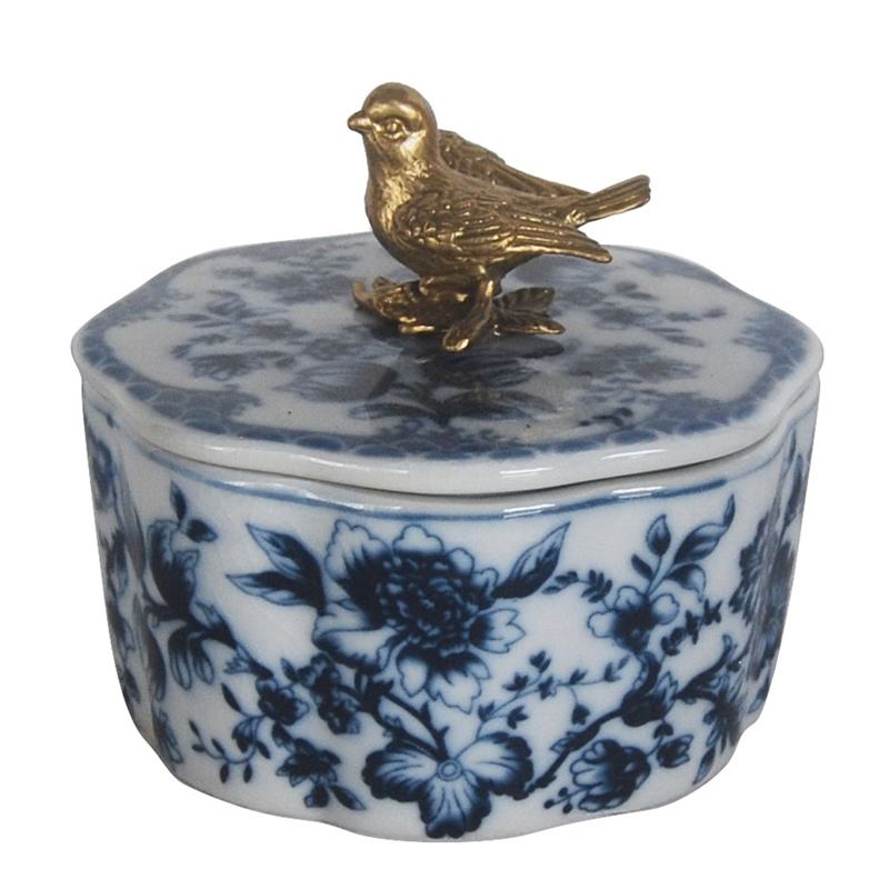 Шкатулка Blue and Bronze Bird Бронза Синий Белый Шкатулка Blue and Bronze Bird Бронза Синий Белый в Костроме | Loft Concept