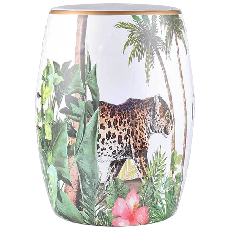 Керамический табурет Leopard Tropical Animal Ceramic Stool White Белый Зеленый Коричневый Керамический табурет Leopard Tropical Animal Ceramic Stool White Белый Зеленый Коричневый в Костроме | Loft Concept