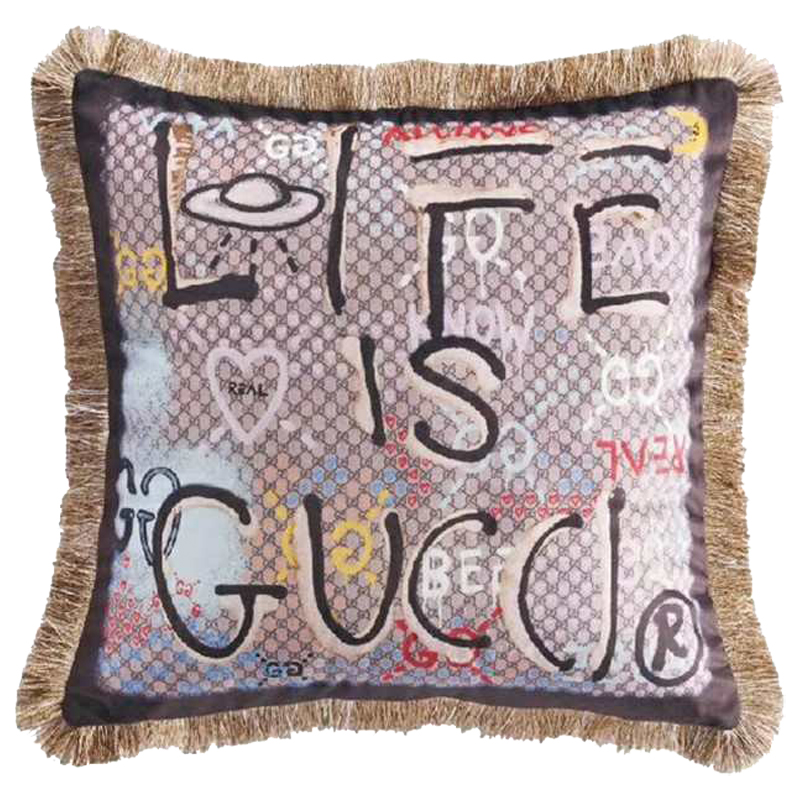 Декоративная подушка Cтиль Gucci Life is Gucci Коричневый Мульти Декоративная подушка Cтиль Gucci Life is Gucci Коричневый Мульти в Костроме | Loft Concept