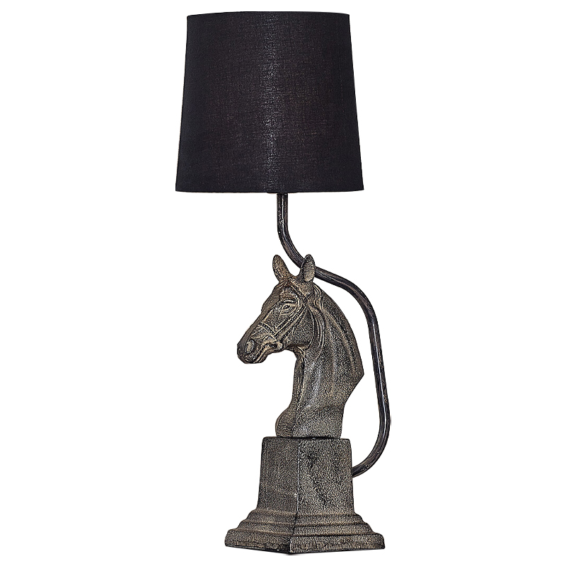 Настольная лампа с абажуром Lampshade Horse Sculpture Черный Металлик винтаж Настольная лампа с абажуром Lampshade Horse Sculpture Черный Металлик винтаж в Костроме | Loft Concept