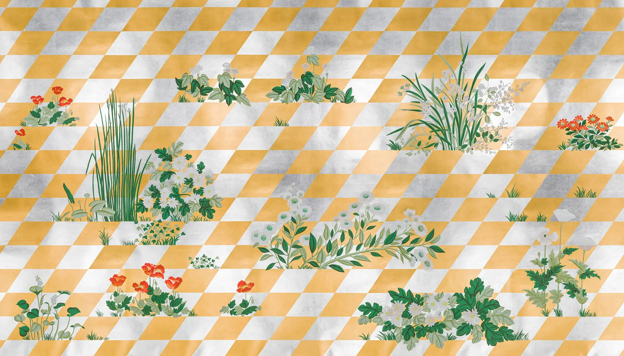 Обои ручная роспись Tiled Meadow Original colourway on Egyptian Gold gilded paper Обои ручная роспись Tiled Meadow Original colourway on Egyptian Gold gilded paper - постер Loft-Concept в Костроме