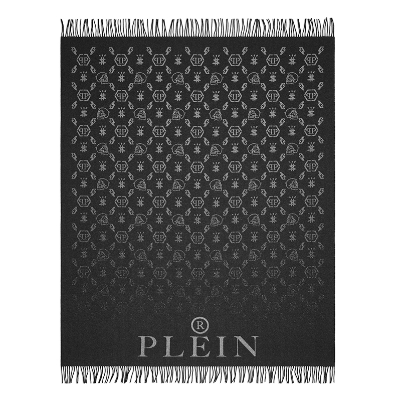 Плед Philipp Plein Plaid Cashmere Monogram Черный Серый Плед Philipp Plein Plaid Cashmere Monogram Черный Серый в Костроме | Loft Concept