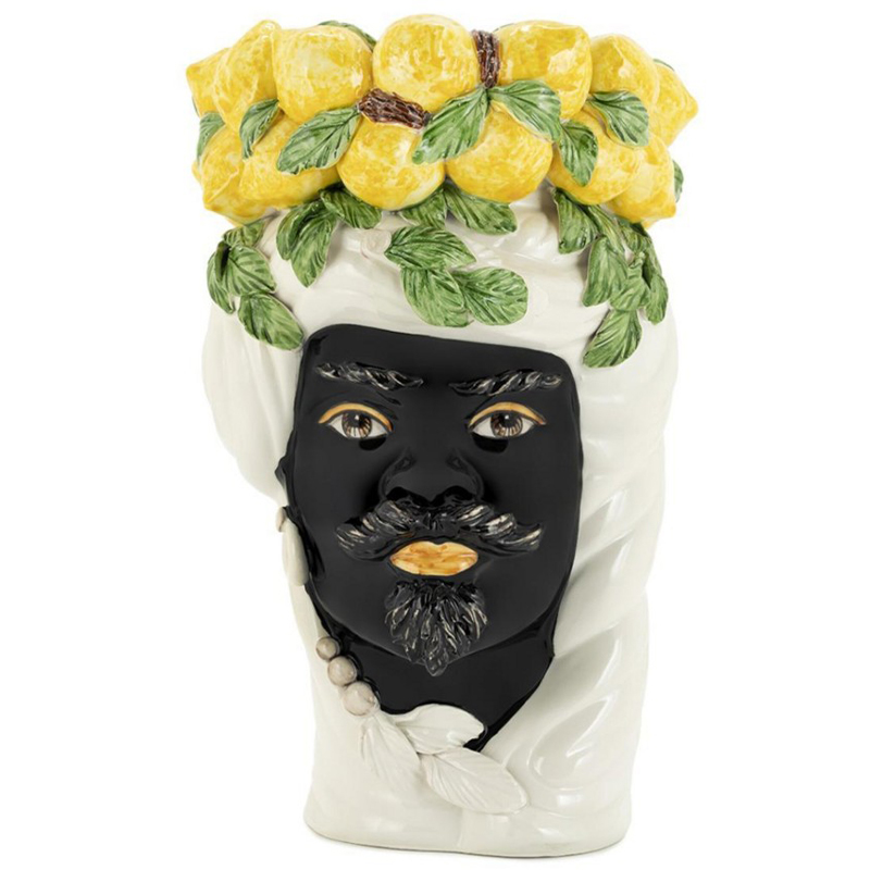 Ваза Vase Lemon Head Man White Белый Черный Желтый Зеленый Ваза Vase Lemon Head Man White Белый Черный Желтый Зеленый в Костроме | Loft Concept