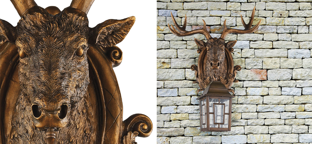 Коричневый уличный светильник с головой лося ANIMAL LANTERN - фото