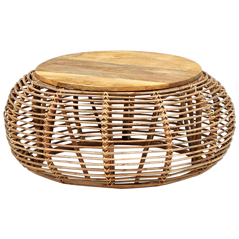 Плетеный кофейный стол с деревянной столешницей Wicker Wood Coffee Table Древесина Плетеный кофейный стол с деревянной столешницей Wicker Wood Coffee Table Древесина в Костроме | Loft Concept