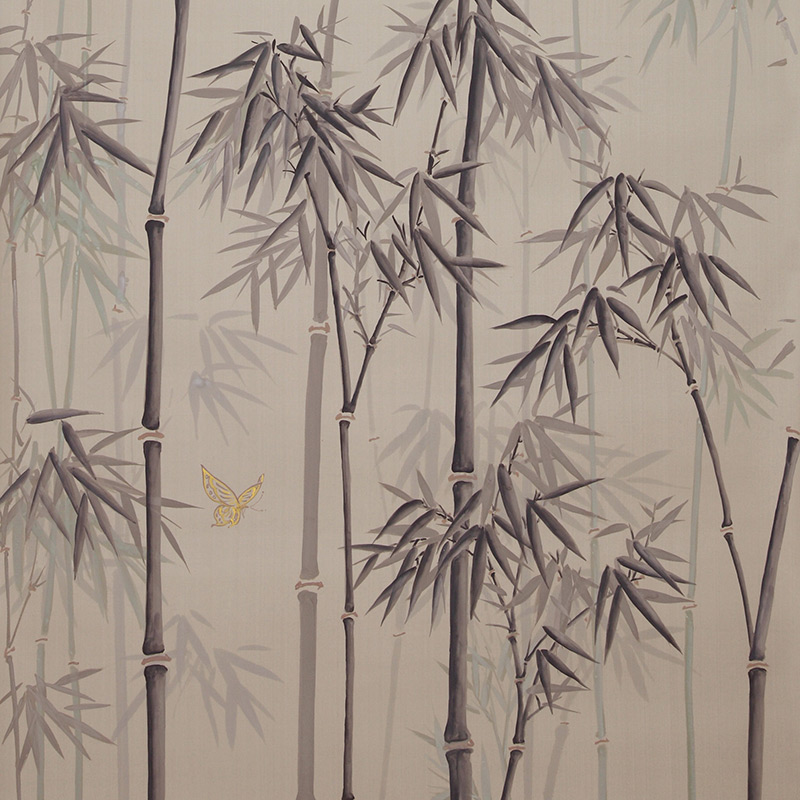 Обои ручная роспись Distant Bamboo Special Colourway on Lead Grey dyed silk  в Костроме | Loft Concept 