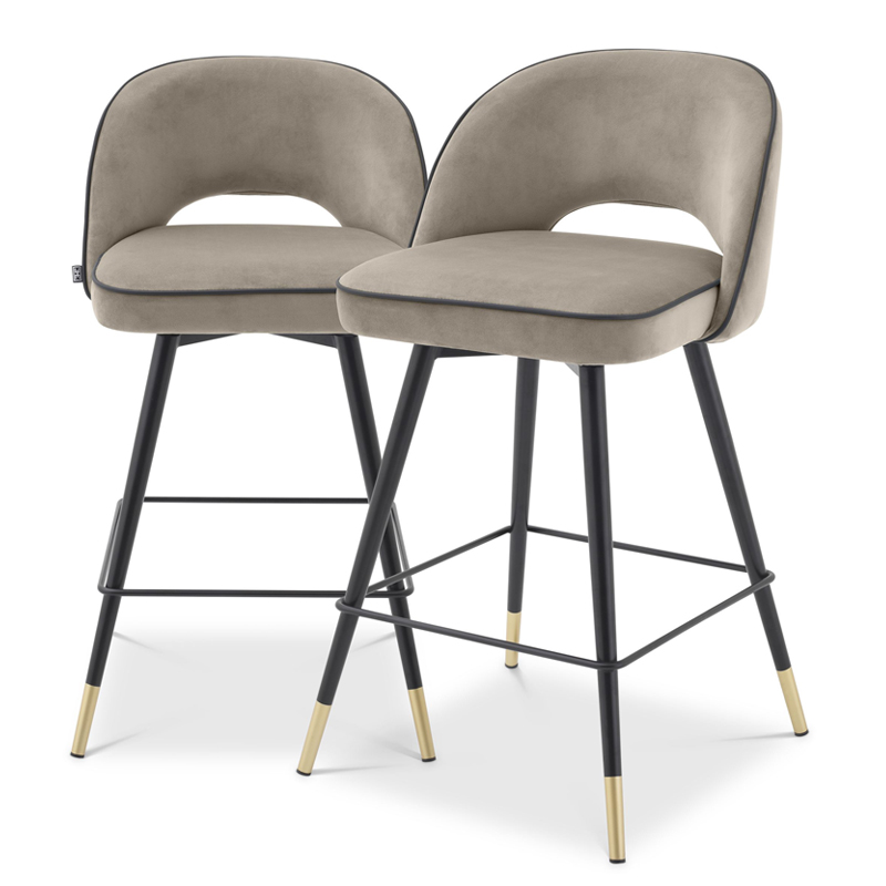 Комплект полубарных стульев Eichholtz Counter Stool Cliff set of 2 greige Бежево-серый Черный Латунь Комплект полубарных стульев Eichholtz Counter Stool Cliff set of 2 greige Бежево-серый Черный Латунь в Костроме | Loft Concept