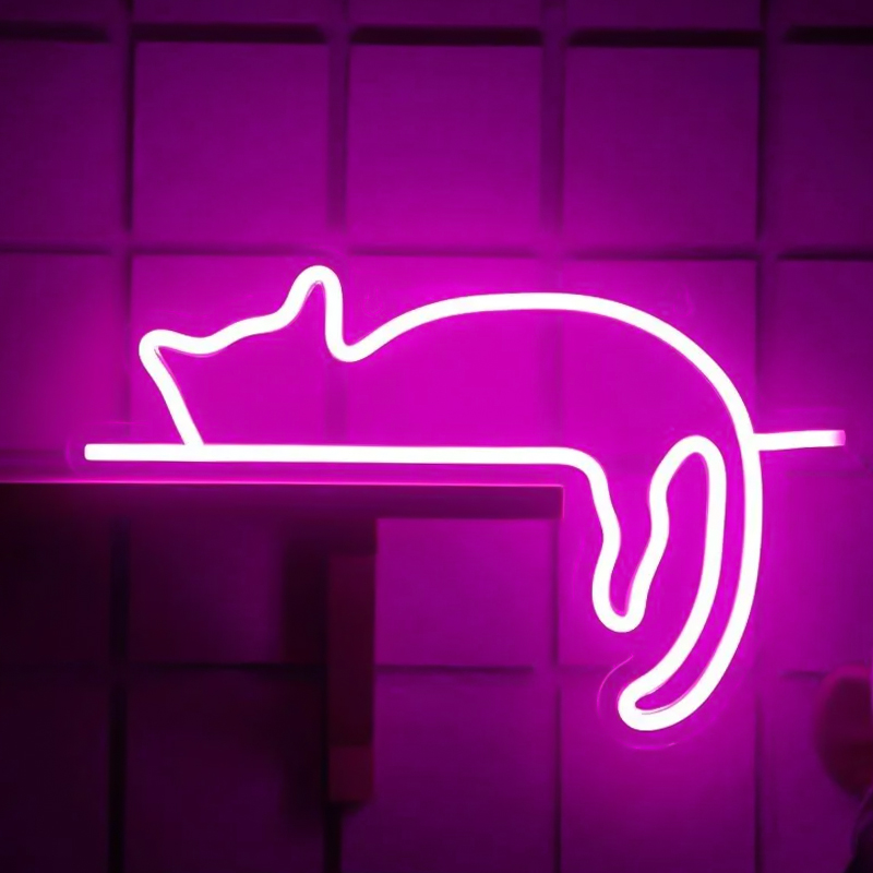 Неоновая настенная лампа Sleeping Kitten Neon Wall Lamp Розовый Неоновая настенная лампа Sleeping Kitten Neon Wall Lamp Розовый в Костроме | Loft Concept