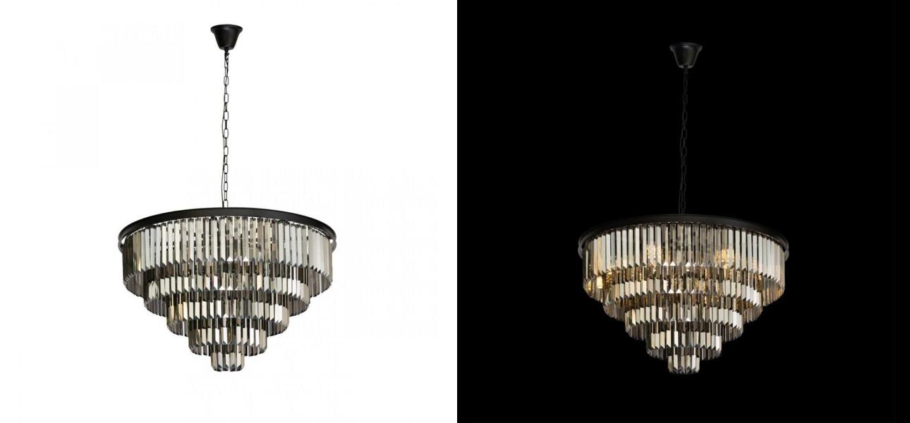 Круглая Люстра Odeon Black iron Five Layers Серое Стекло диаметр 80 см - фото №2