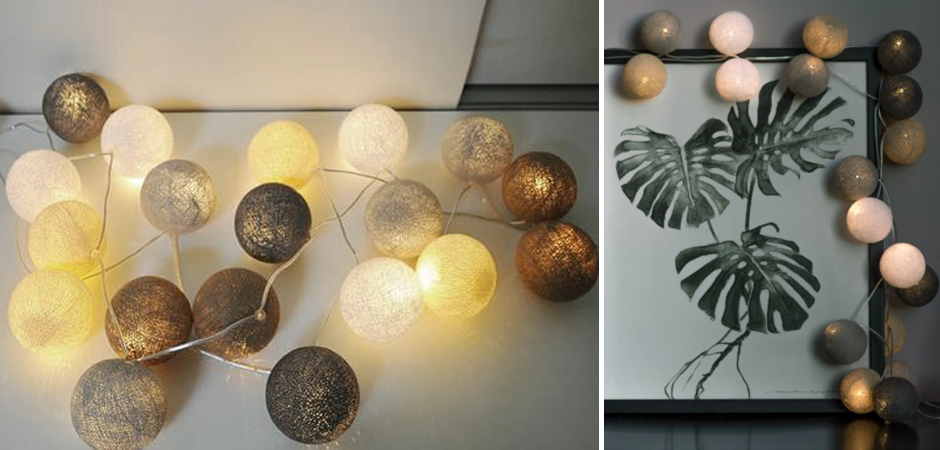 Гирлянда хлопковые фонарики Сotton Ball Sand-Grey - Loft-Concept в Костроме