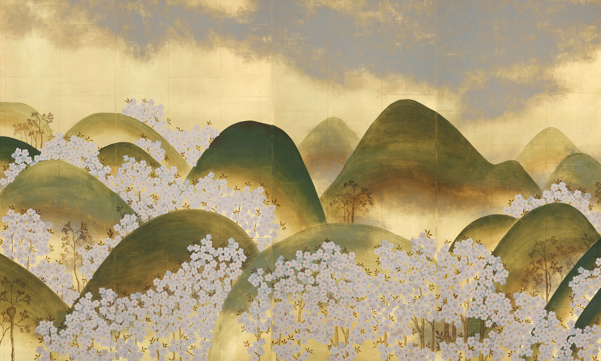 Обои ручная роспись Kiso Mountains Special Colourway on Deep Rich Gold gilded tea paper Обои ручная роспись Kiso Mountains Special Colourway on Deep Rich Gold gilded tea paper - постер Loft-Concept в Костроме