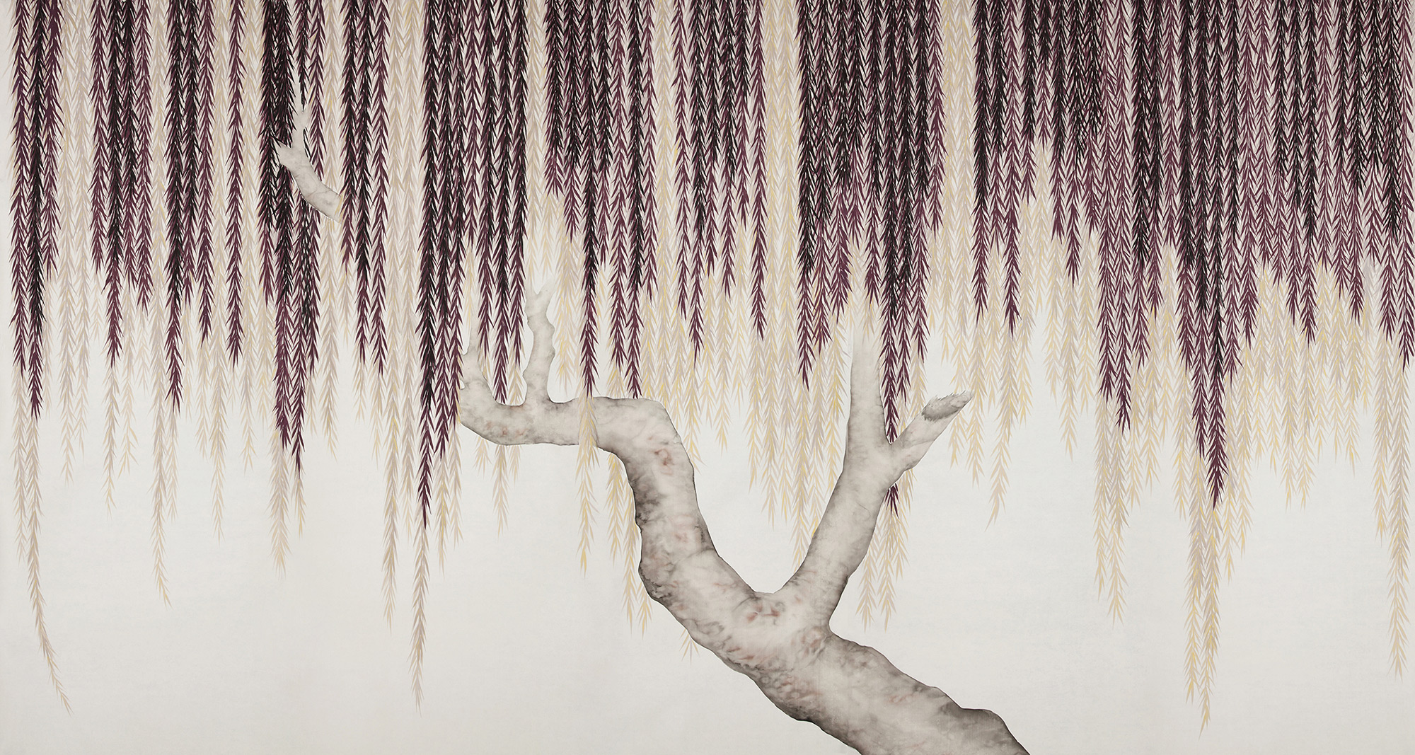 Обои ручная роспись Willow Boysenberry on Bleached White dyed silk Обои ручная роспись Willow Boysenberry on Bleached White dyed silk - постер Loft-Concept в Костроме