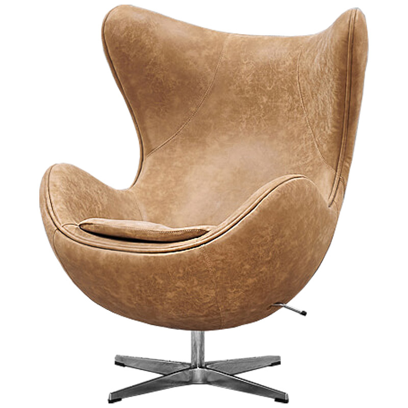 Кресло яйцо Egg Chair коричневая винтажная кожа Карамель Нержавеющая сталь Кресло яйцо Egg Chair коричневая винтажная кожа Карамель Нержавеющая сталь в Костроме | Loft Concept