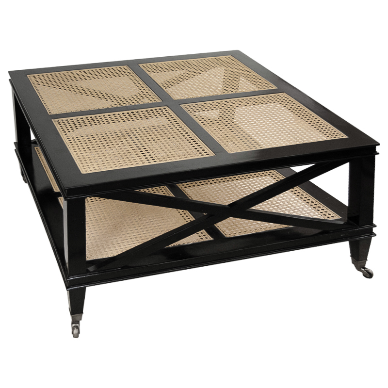 Кофейный стол Jacqueline Wicker Shelves Черный Бежевый Кофейный стол Jacqueline Wicker Shelves Черный Бежевый в Костроме | Loft Concept