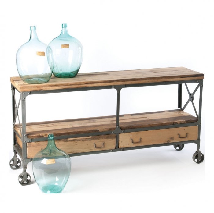 Консоль Industrial Metal Rust Rolling Reclaimed Wood Sideboard Консоль Industrial Metal Rust Rolling Reclaimed Wood Sideboard в Костроме | Loft Concept