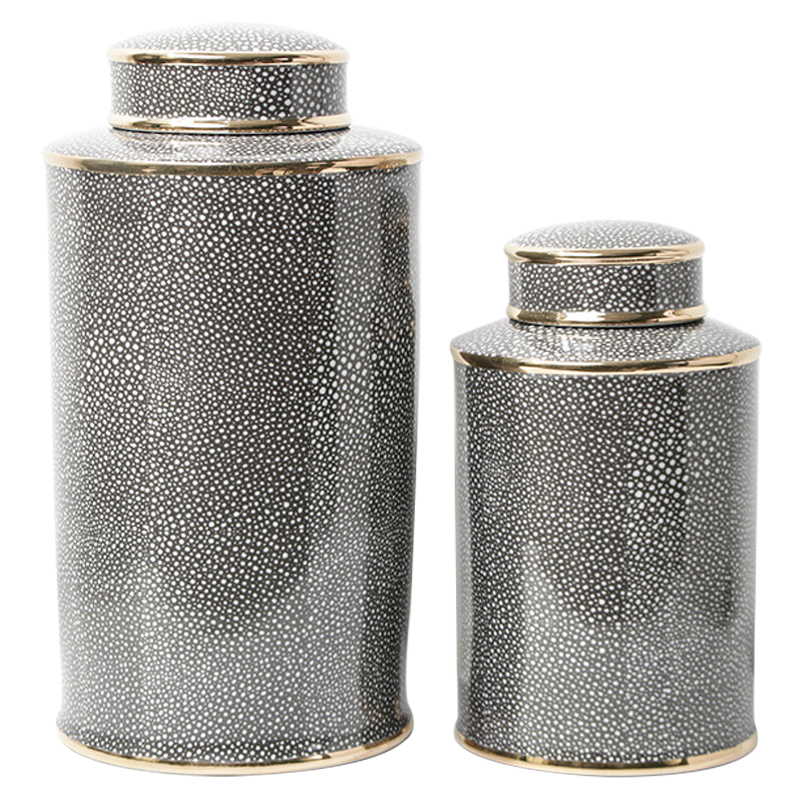 Ваза с крышкой Ceramic Grey Ornament Gold Vase Серый Золотой Ваза с крышкой Ceramic Grey Ornament Gold Vase Серый Золотой в Костроме | Loft Concept
