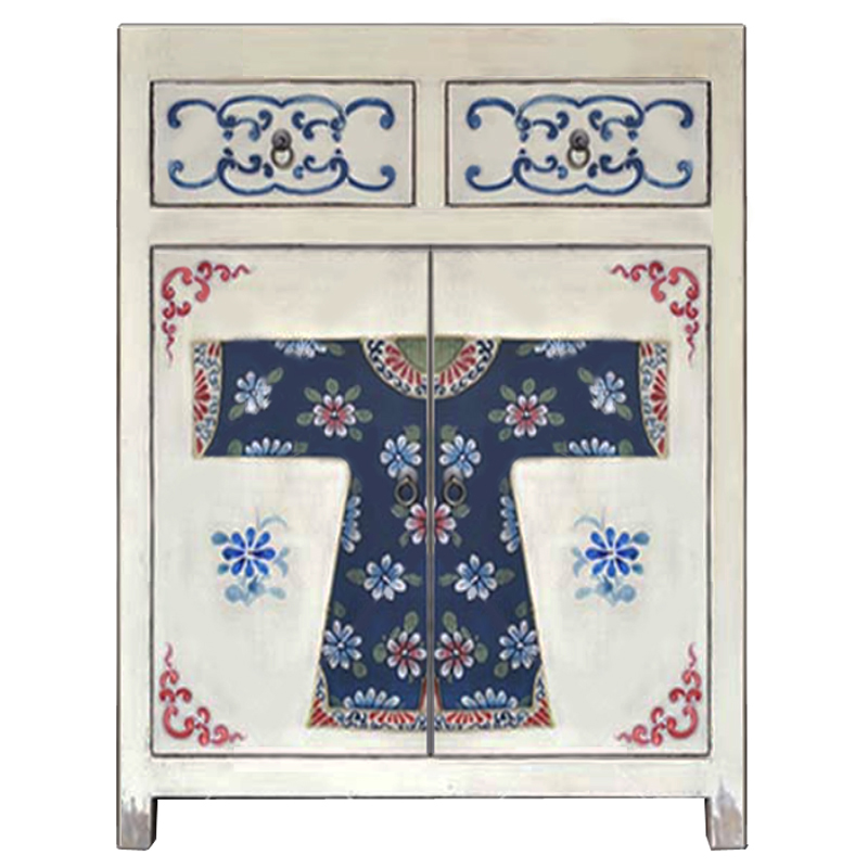 Белая тумба из массива сосны в Китайском стиле ручная роспись White Chinese Nightstand Белый Синий Зеленый Красный Белая тумба из массива сосны в Китайском стиле ручная роспись White Chinese Nightstand Белый Синий Зеленый Красный в Костроме | Loft Concept