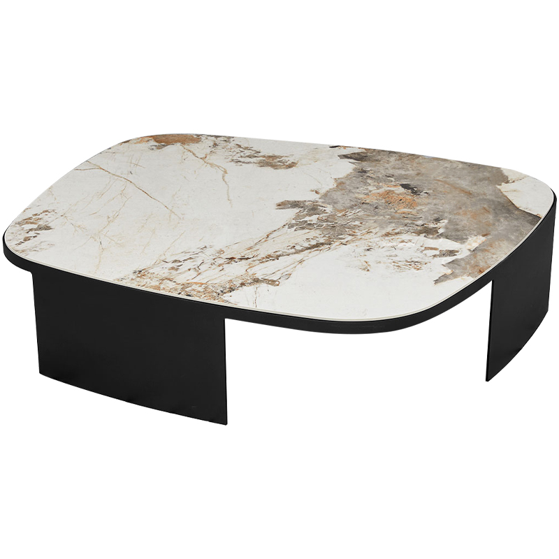 Кофейный стол с каменной столешницей Keir Coffee Table Черный Бежевый Бежево-серый Кофейный стол с каменной столешницей Keir Coffee Table Черный Бежевый Бежево-серый в Костроме | Loft Concept