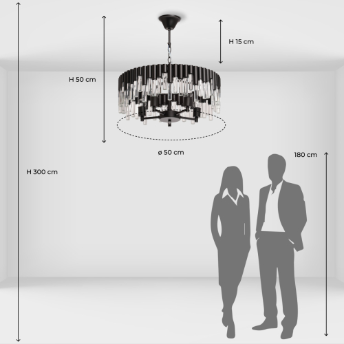 Люстра круглая из матового черного металла с подвесками из прозрачных стеклянных трубок Noir Tubes в Костроме