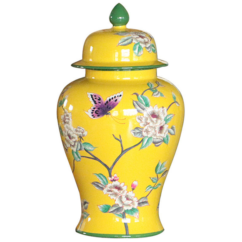 Ваза с крышкой Porcelain Yellow Garden Vase Желтый Зеленый Ваза с крышкой Porcelain Yellow Garden Vase Желтый Зеленый в Костроме | Loft Concept