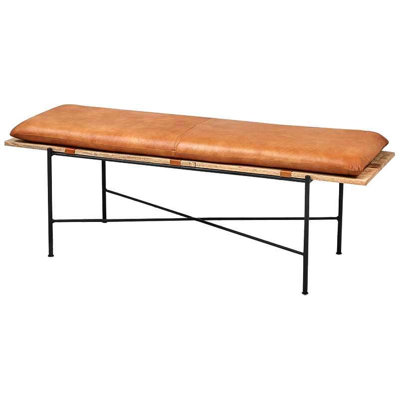 Банкетка Leather Metal Wood Bench Карамель Древесина Черный Банкетка Leather Metal Wood Bench Карамель Древесина Черный в Костроме | Loft Concept