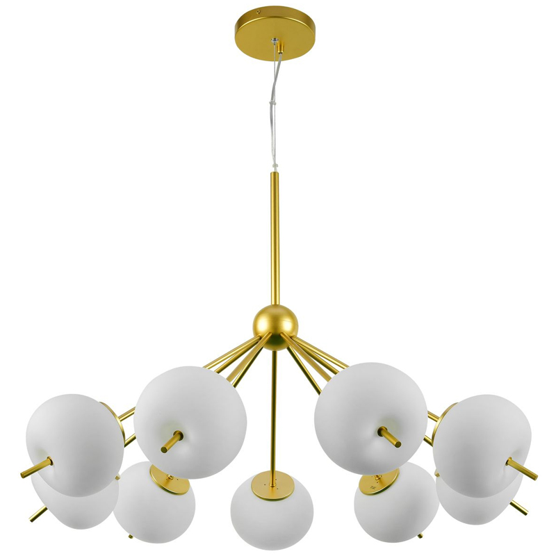 Люстра White ball brass Louise 9 Белое матовое стекло Латунь Люстра White ball brass Louise 9 Белое матовое стекло Латунь в Костроме | Loft Concept