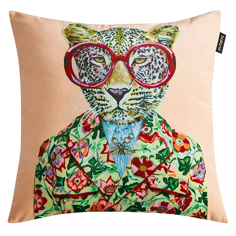Декоративная подушка Стиль Gucci Fashion Animals Cushion Peach Мульти Декоративная подушка Стиль Gucci Fashion Animals Cushion Peach Мульти в Костроме | Loft Concept
