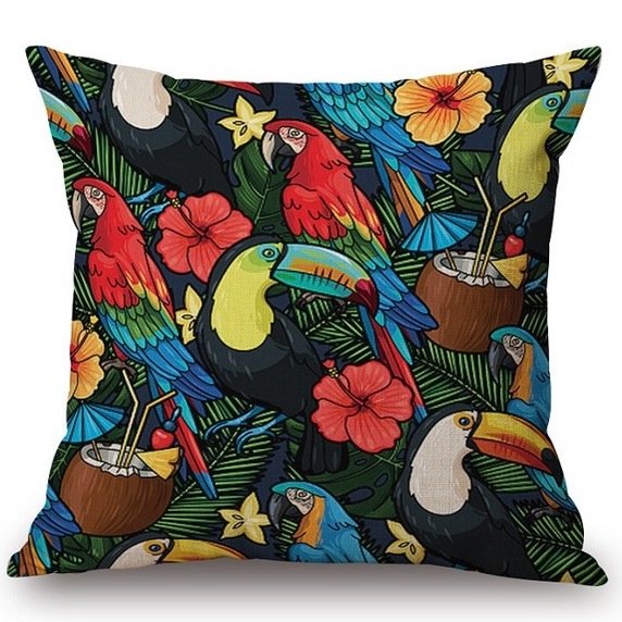 Декоративная подушка Toucans and Flowers Декоративная подушка Toucans and Flowers в Костроме | Loft Concept