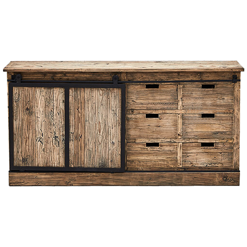 Комод с 6-ю ящиками и раздвижной дверцей лофт Ernesto Wood Commode Коричневый Черный Комод с 6-ю ящиками и раздвижной дверцей лофт Ernesto Wood Commode Коричневый Черный в Костроме | Loft Concept