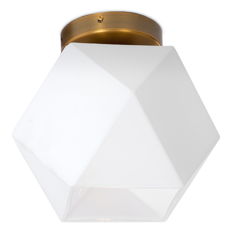 Потолочный светильник Sculptural Glass Faceted Flushm Milk Латунь сатинированная Белый Потолочный светильник Sculptural Glass Faceted Flushm Milk Латунь сатинированная Белый в Костроме | Loft Concept