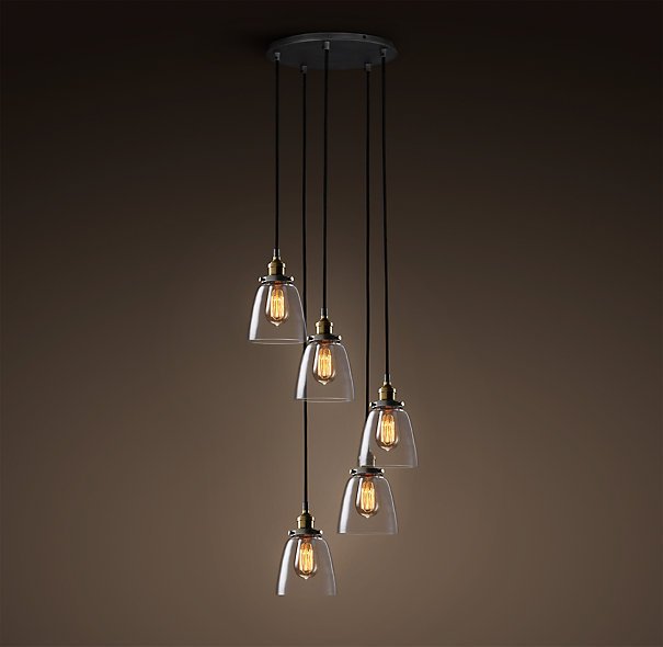 Подвесной светильник Loft Clear Glass Cloche 5 Черный Подвесной светильник Loft Clear Glass Cloche 5 Черный в Костроме | Loft Concept