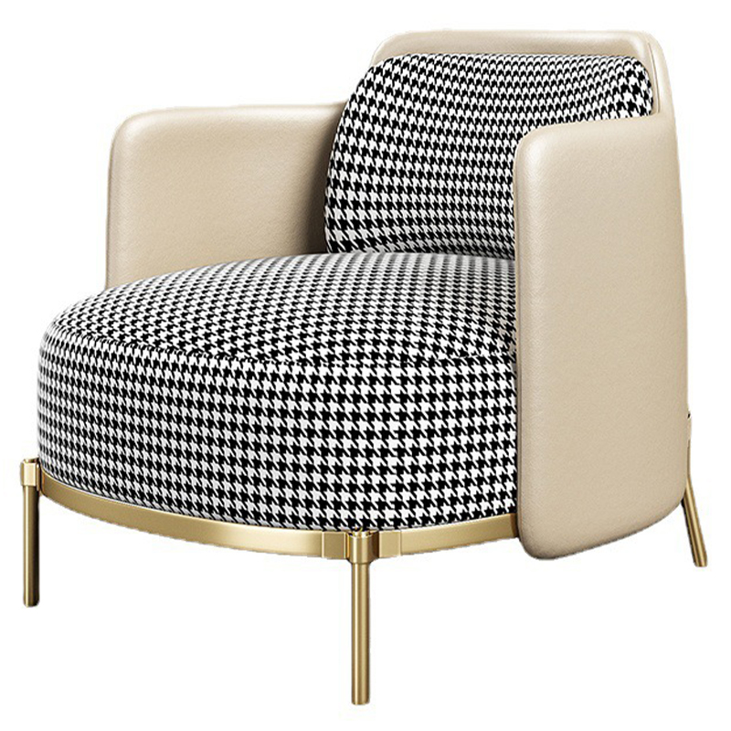 Кресло Pied de poule Cream Armchair Молочный Черно-белый Латунь Кресло Pied de poule Cream Armchair Молочный Черно-белый Латунь в Костроме | Loft Concept