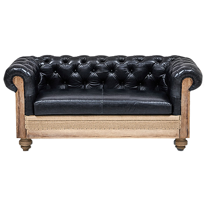 Диван Deconstructed Chesterfield Sofa double Black leather Черный Коричневый Диван Deconstructed Chesterfield Sofa double Black leather Черный Коричневый в Костроме | Loft Concept